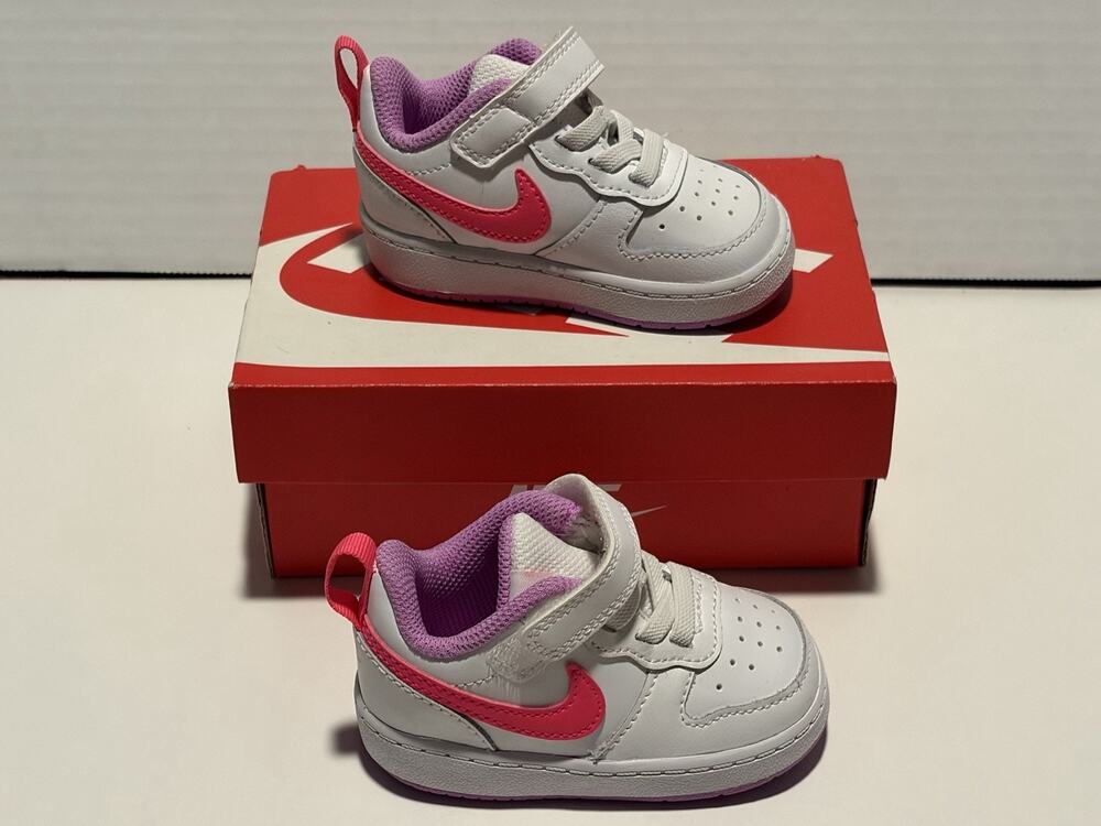 Nike Court Borough Low 2 Girls Size 4C White Pink Shoes BQ5451-111 Sneaker NEW!